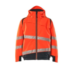 Orange Jacke mit Kapuze, Reißverschluss und Reflexstreifen