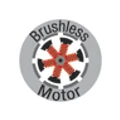 Rundes Logo mit rotem Stern und Schriftzug „Brushless Motor“