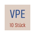 Beiger Ausschnitt mit blauem Text „VPE“ und rotem Text „10 Stück“