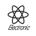 Schwarzes Atom-Symbol über dem Schriftzug „Electronic“