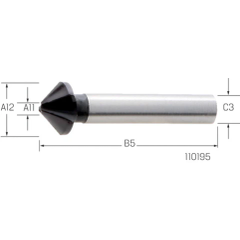 Schwarzer Kegel auf silbernem Zylinder mit Maßangaben A12, A11, B5, C3