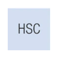 Schwarze Buchstaben „HSC“ auf hellem Quadrat