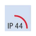 Schwarze Aufschrift „IP 44“ mit rotem Viertelkreis