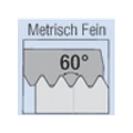 Graues Feld mit Aufschrift „Metrisch Fein“ und „60°“