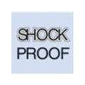 Schwarze Aufschrift „SHOCK PROOF“ auf hellem Hintergrund