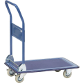 Blauer Plattformwagen mit vier Rollen und klappbarem Griff
