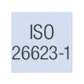 Schriftzug „ISO 26623-1“ auf hellem Feld
