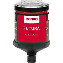 Roter und schwarzer Behälter mit Aufschrift „perma FUTURA 120“