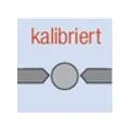 Graue Form mit Kreis in der Mitte und roter Aufschrift „kalibriert“