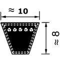 Schwarze trapezförmige Form mit Maßangaben ≈10 und ≈8