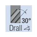 Schräg verlaufende Linien mit Pfeil und Aufschrift „30° Drall“