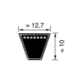 Trapezförmige schwarze Form mit Maßangaben ≈ 12,7 und ≈ 10