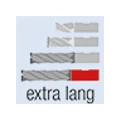Mehrere gestapelte graue Elemente mit rotem Ende und Text „extra lang“