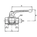 Technische Skizze eines Hebels mit Maßangaben A, B, L, E, F, SW und DN