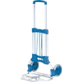 Blauer Trolley mit ausziehbarem Griff und zwei Rädern