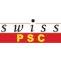 Schriftzug „swiss PSC“ in Schwarz und Gelb auf Rot