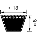 Schwarze trapezförmige Form mit Maßangaben ≈13 und ≈8
