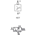 Schaltzeichen mit Quadrat, Pfeilen und Beschriftung A, B, NOT