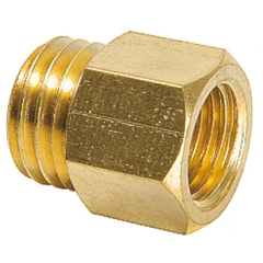 Goldfarbenes Metallteil mit Gewinde und Sechskantform