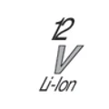 Schwarze Aufschrift „12 V“ und „Li-Ion“
