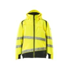 Neongelbe Jacke mit Kapuze und reflektierenden Streifen
