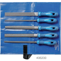 Fünf blaue Feilen mit Griffen auf blauer Tasche, 406200