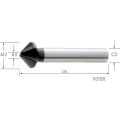 Schwarzer Kegel auf silbernem Zylinder mit Maßangaben A12, A11, B5, C3