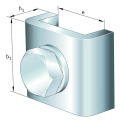 Metallisches Bauteil mit Sechskantkopf und Maßpfeilen h1, b1, e