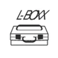 Schwarze Linienzeichnung einer Box mit Aufschrift L-BOX