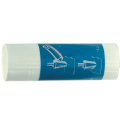 Weiße zylindrische Rolle mit blauem Etikett und Zeichnung