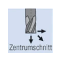 Graues Werkzeug mit Pfeilen und Text „Zentrumschnitt“