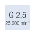 Schwarze Beschriftung „G 2,5“ und „25.000 min⁻¹“