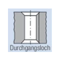 Graue technische Skizze mit der Beschriftung „Durchgangsloch“