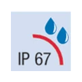 IP 67 mit drei Tropfen-Symbolen in Blau und Rot