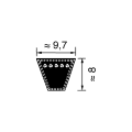 Trapezförmige schwarze Form mit Maßangaben ≈ 9,7 und ≈ 8