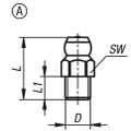 Technische Skizze eines Bauteils mit Maßangaben L, L1, D und SW