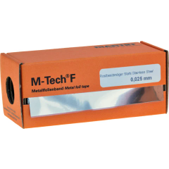Orange Schachtel mit Sichtfenster und Aufdruck M-Tech F